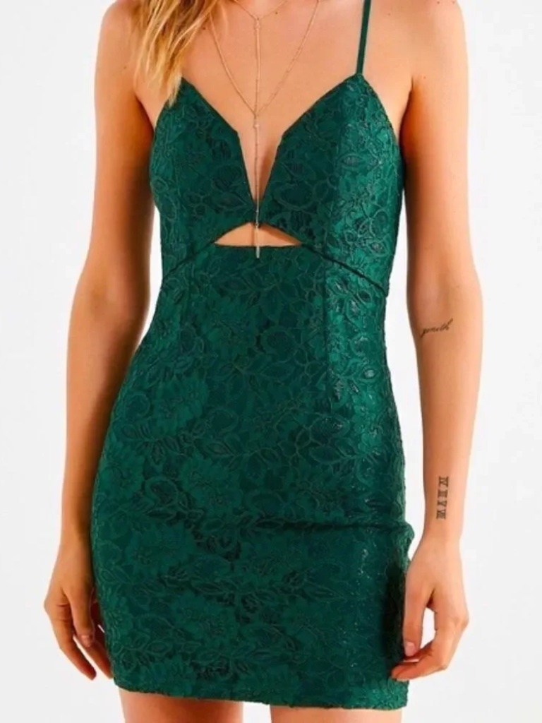 Line & Dot Lace Bodycon Cutout Mini Dress In Green Size Medium